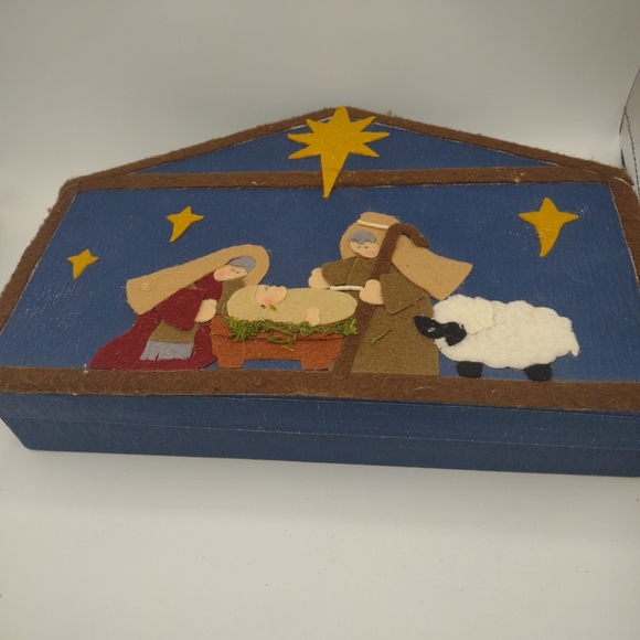 Vintage Xmas Nativity Scene 11 pieces Resin Figurines w Felt Applique Box - Picture 15 of 16